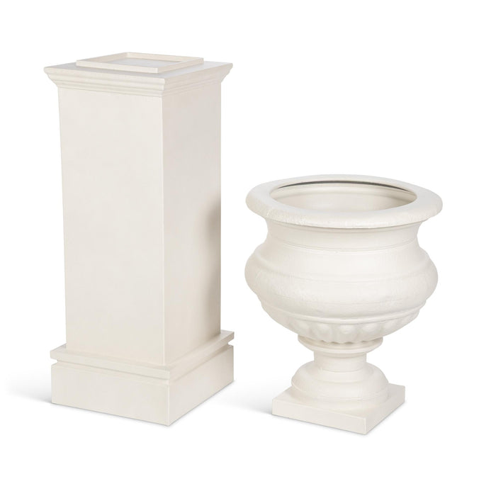 Park Hill Collection Large Metal Portico Urn with Tall Pedestal – Soft White (view 5)