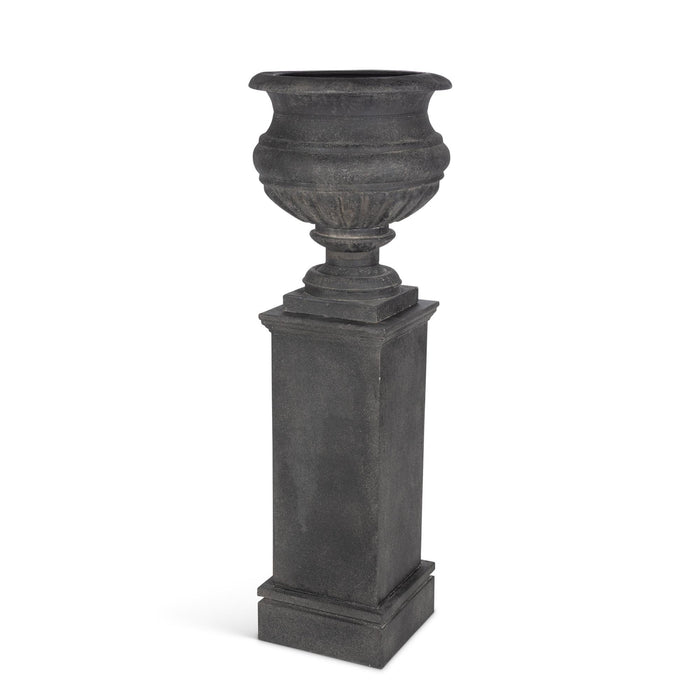Park Hill Collection Large Metal Portico Urn with Tall Pedestal – Noir (view 7)