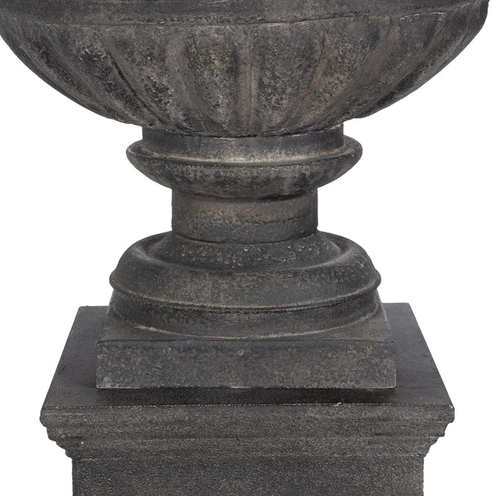 Park Hill Collection Large Metal Portico Urn with Tall Pedestal – Noir (view 9)