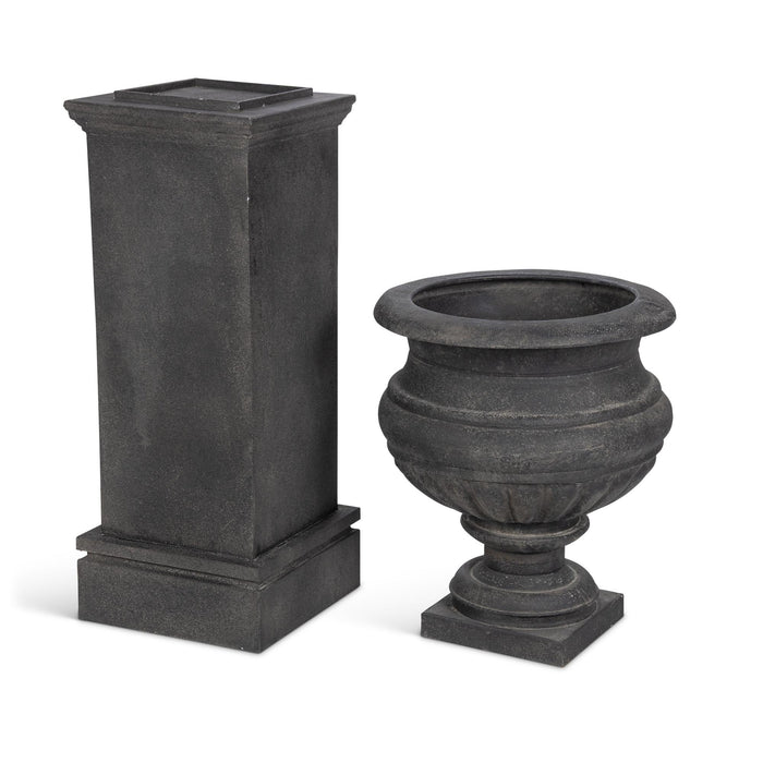 Park Hill Collection Large Metal Portico Urn with Tall Pedestal – Noir (view 10)