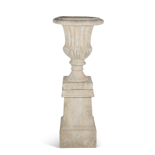 Park Hill Collection Tall Urn with Pedestal, 55.5"H – Aged Stone