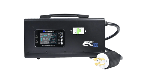 High quality photo of the ECO-WORTHY EC100 48V 100a Battery Charger Front View. Photo sourced by Current Connected from ECO-WORTHY.