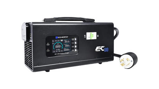 High quality photo of the ECO-WORTHY EC100 48V 100a Battery Charger Front Right View. Photo sourced by Current Connected from ECO-WORTHY.