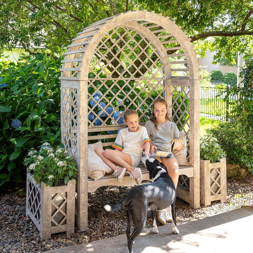 Park Hill Collections Garden Floral Iron Garden Trellis with Bench Storage Display Prop EDX20205 Park Hill Collection