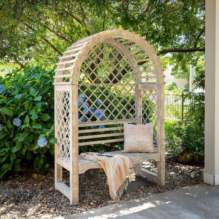 Park Hill Collections Garden Floral Iron Garden Trellis with Bench Storage Display Prop EDX20205 Park Hill Collection
