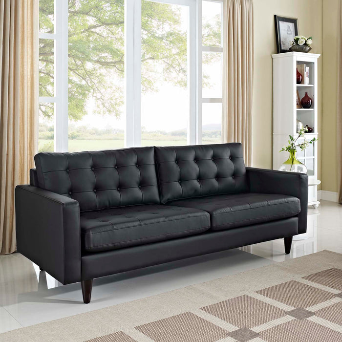 Empress Bonded Leather Sofa - Plush, Deeply Tufted Design with Solid Wood Legs for Elegant Living Spaces