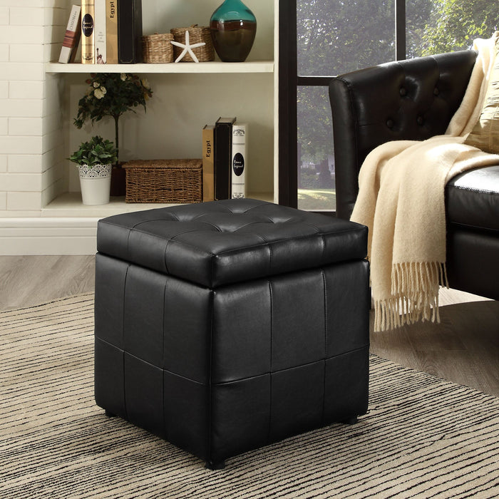 Volt Faux Leather Upholstered Storage Ottoman with Tufted Design for Stylish Living Room Décor