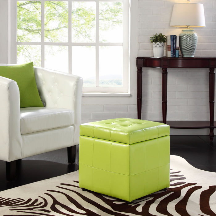 Volt Faux Leather Upholstered Storage Ottoman with Tufted Design for Stylish Living Room Décor