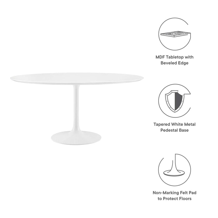 Modway Lippa 60″ Round Wood-Top Dining Table – High-Gloss MDF Surface & Sculptural Pedestal Base