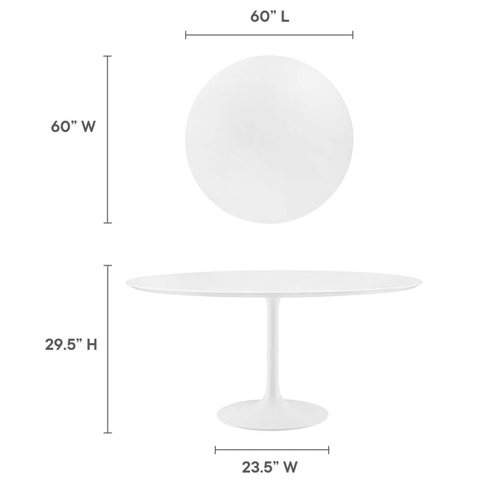 Modway Lippa 60″ Round Wood-Top Dining Table – High-Gloss MDF Surface & Sculptural Pedestal Base