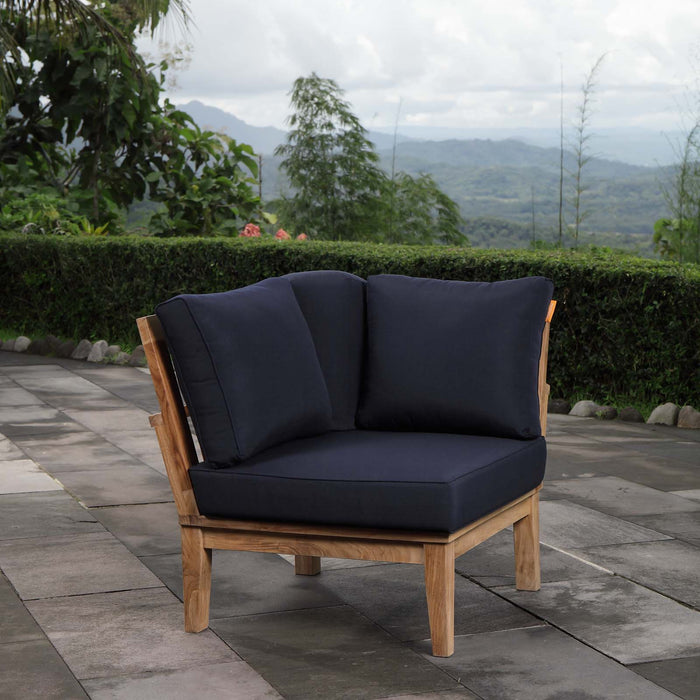 Marina Outdoor Patio Teak Corner Sofa Natural Navy