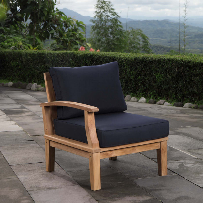 Marina Outdoor Patio Teak Left-Facing Sofa Natural Navy