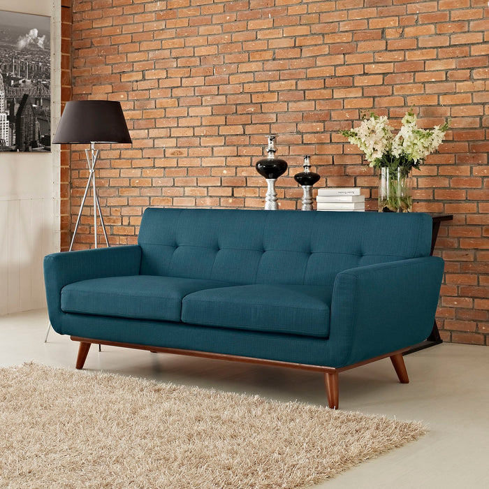 Engage Upholstered Loveseat with Stylish Tufted Design, Comfortable Cushions, and Solid Wood Legs
