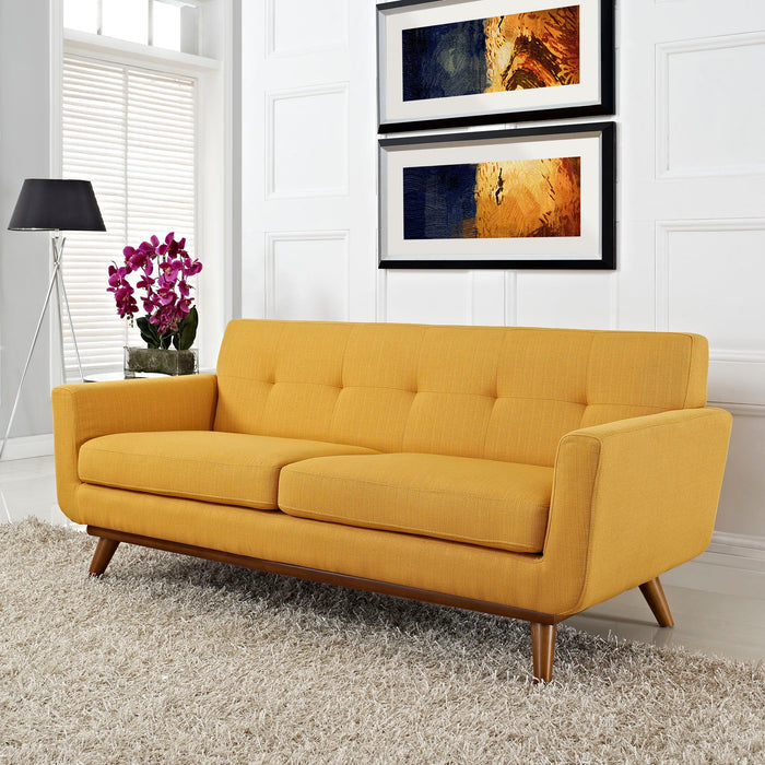 Engage Upholstered Loveseat with Stylish Tufted Design, Comfortable Cushions, and Solid Wood Legs