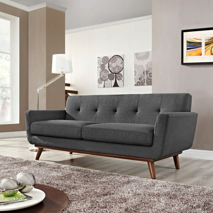 Engage Upholstered Loveseat with Stylish Tufted Design, Comfortable Cushions, and Solid Wood Legs