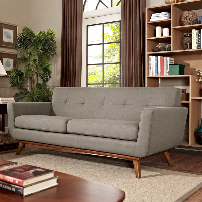 Engage Upholstered Loveseat with Stylish Tufted Design, Comfortable Cushions, and Solid Wood Legs