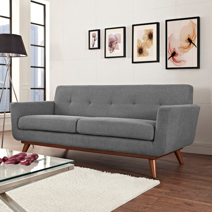 Engage Upholstered Loveseat with Stylish Tufted Design, Comfortable Cushions, and Solid Wood Legs