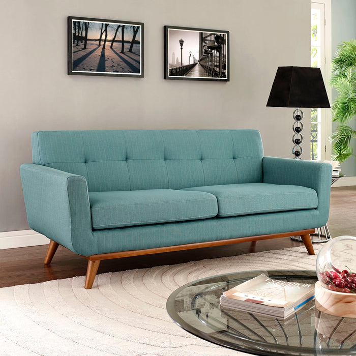 Engage Upholstered Loveseat with Stylish Tufted Design, Comfortable Cushions, and Solid Wood Legs