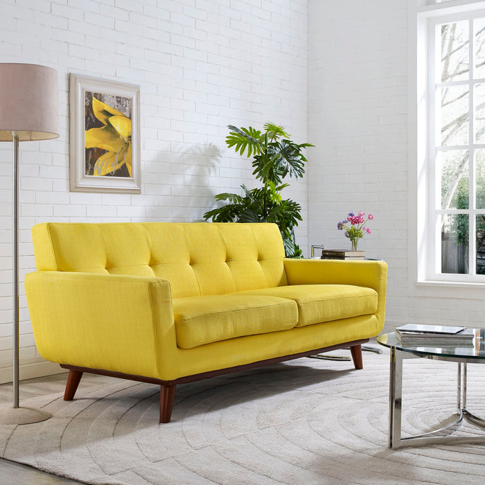 Engage Upholstered Loveseat with Stylish Tufted Design, Comfortable Cushions, and Solid Wood Legs