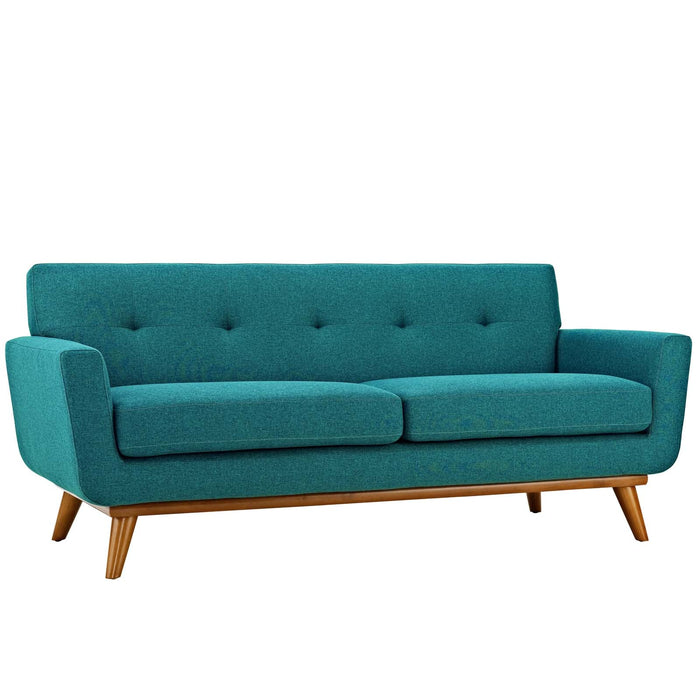 Engage Upholstered Loveseat with Stylish Tufted Design, Comfortable Cushions, and Solid Wood Legs