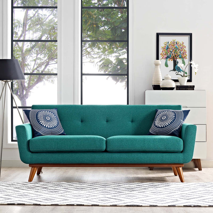 Engage Upholstered Loveseat with Stylish Tufted Design, Comfortable Cushions, and Solid Wood Legs