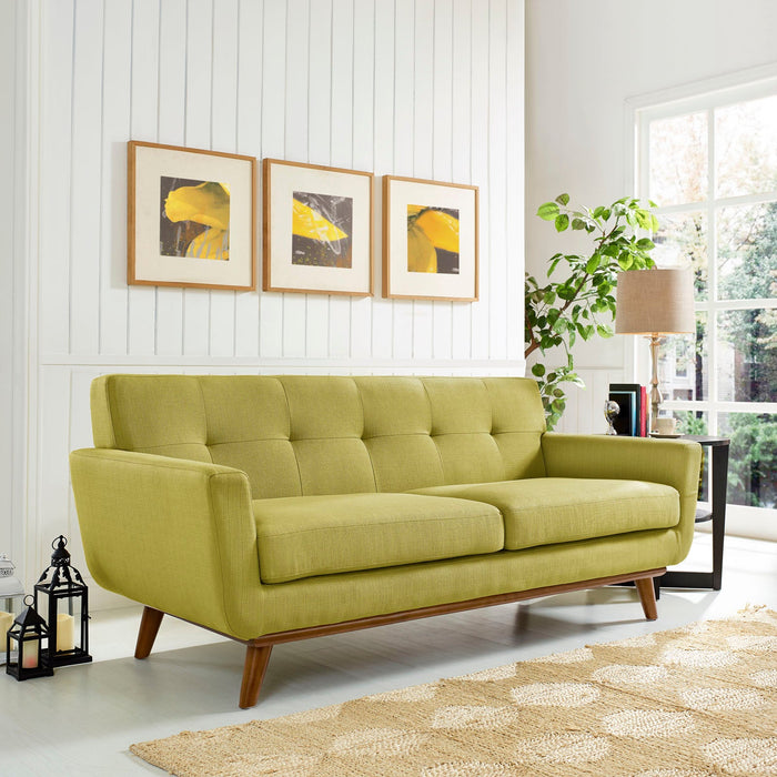 Engage Upholstered Loveseat with Stylish Tufted Design, Comfortable Cushions, and Solid Wood Legs
