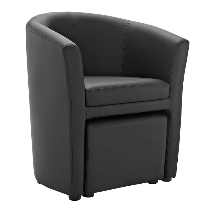 Divulge Faux Leather Armchair with Tuck-Away Ottoman for Modern Living Rooms and Lounge Spaces