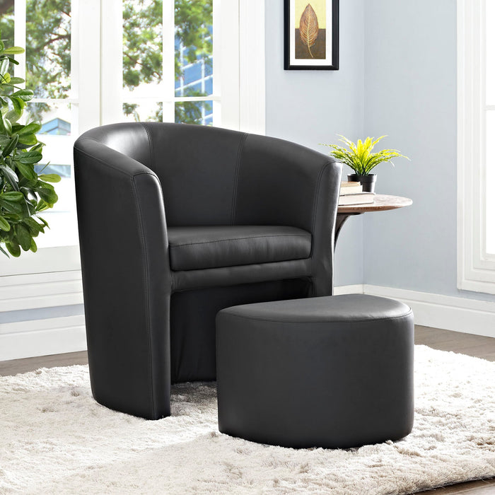 Divulge Faux Leather Armchair with Tuck-Away Ottoman for Modern Living Rooms and Lounge Spaces