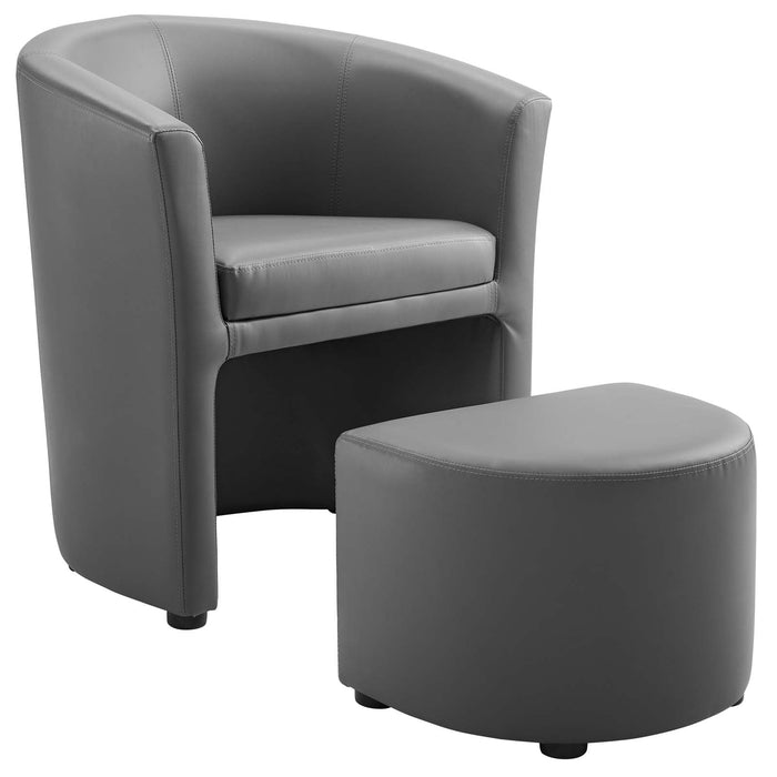 Divulge Faux Leather Armchair with Tuck-Away Ottoman for Modern Living Rooms and Lounge Spaces