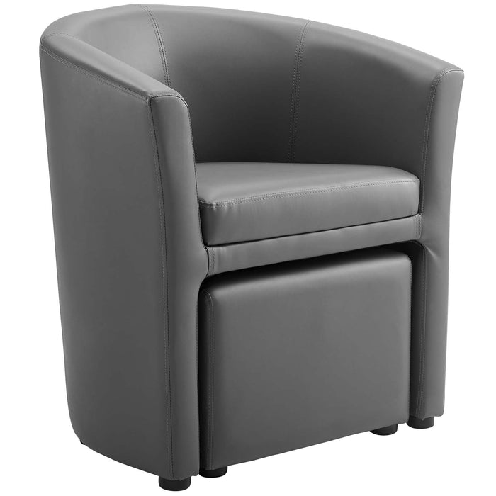 Divulge Faux Leather Armchair with Tuck-Away Ottoman for Modern Living Rooms and Lounge Spaces
