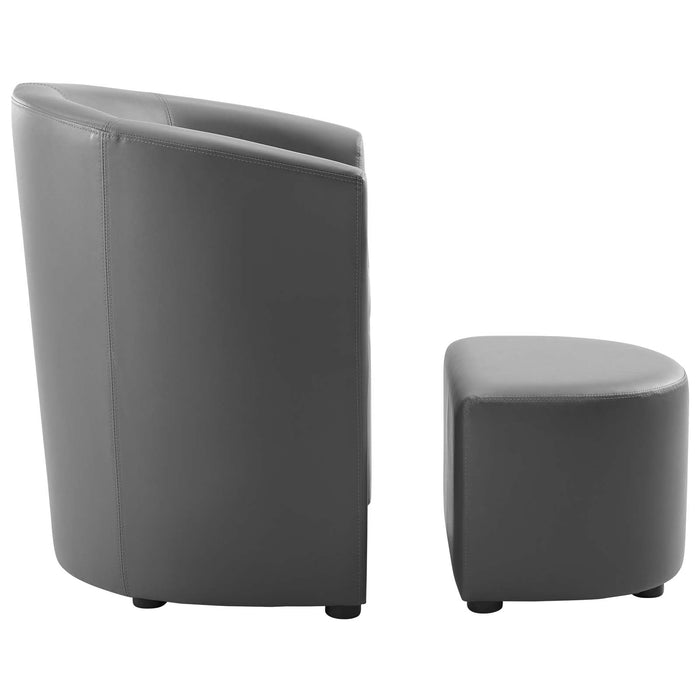Divulge Faux Leather Armchair with Tuck-Away Ottoman for Modern Living Rooms and Lounge Spaces