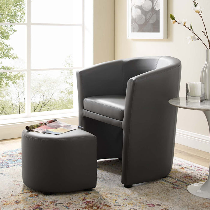 Divulge Faux Leather Armchair with Tuck-Away Ottoman for Modern Living Rooms and Lounge Spaces
