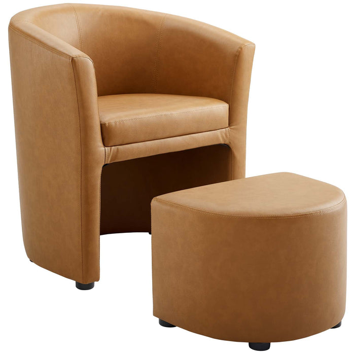Divulge Faux Leather Armchair with Tuck-Away Ottoman for Modern Living Rooms and Lounge Spaces
