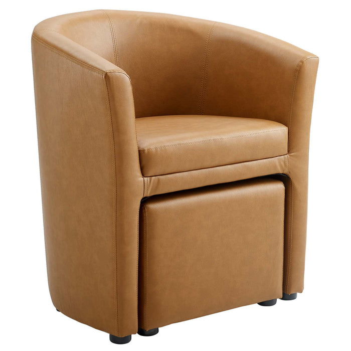 Divulge Faux Leather Armchair with Tuck-Away Ottoman for Modern Living Rooms and Lounge Spaces