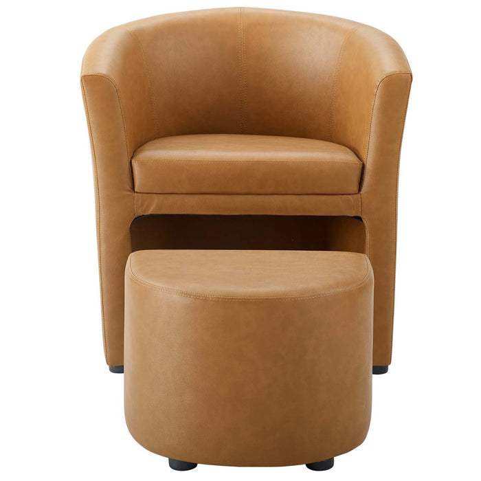 Divulge Faux Leather Armchair with Tuck-Away Ottoman for Modern Living Rooms and Lounge Spaces