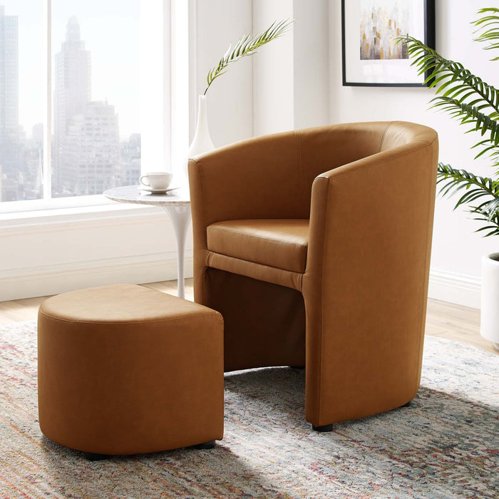 Divulge Faux Leather Armchair with Tuck-Away Ottoman for Modern Living Rooms and Lounge Spaces