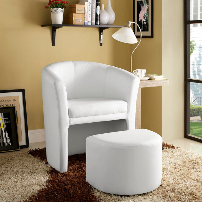 Divulge Faux Leather Armchair with Tuck-Away Ottoman for Modern Living Rooms and Lounge Spaces