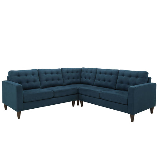 Empress 3 Piece Upholstered Fabric Sectional Sofa Set Azure EEI-1417-AZU