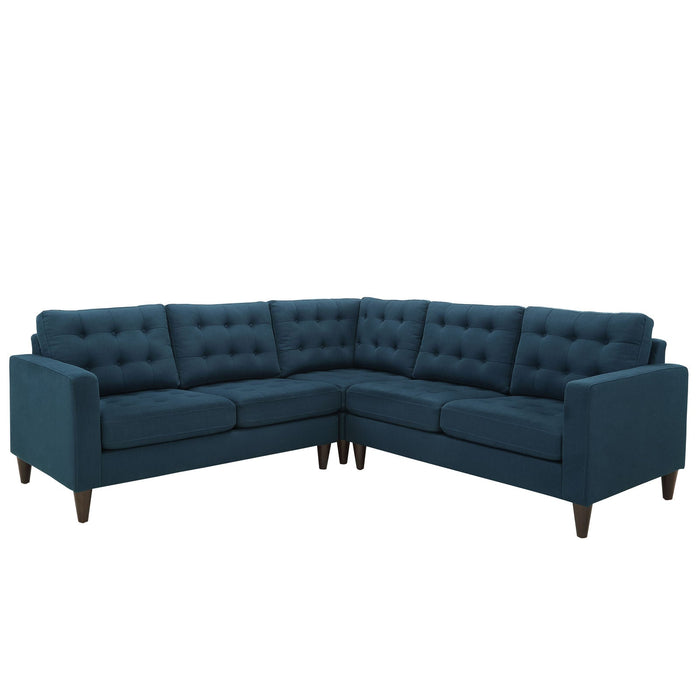 Empress 3 Piece Upholstered Fabric Sectional Sofa Set Azure EEI-1417-AZU