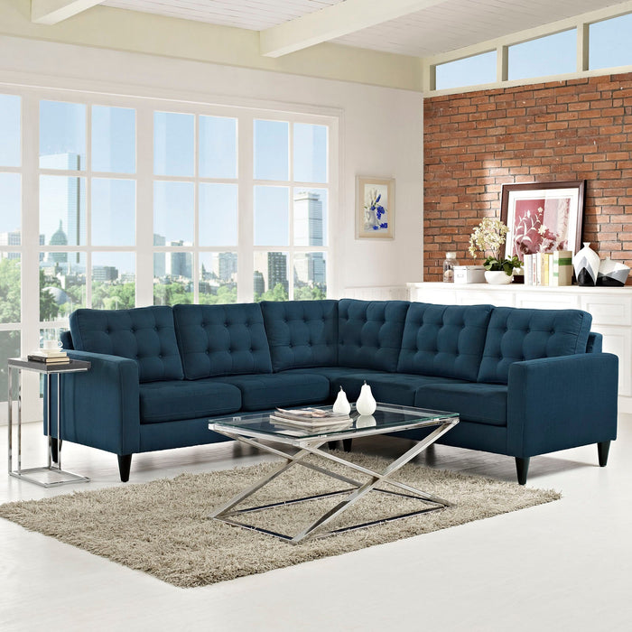Empress Luxurious 3-Piece Upholstered Sectional Sofa Set with Tufted Buttons and Solid Wood Legs