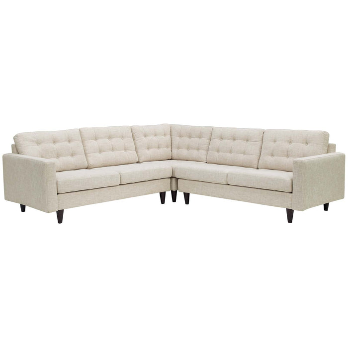 Empress Luxurious 3-Piece Upholstered Sectional Sofa Set with Tufted Buttons and Solid Wood Legs