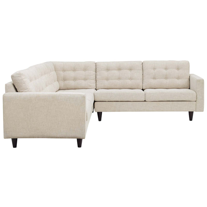 Empress Luxurious 3-Piece Upholstered Sectional Sofa Set with Tufted Buttons and Solid Wood Legs