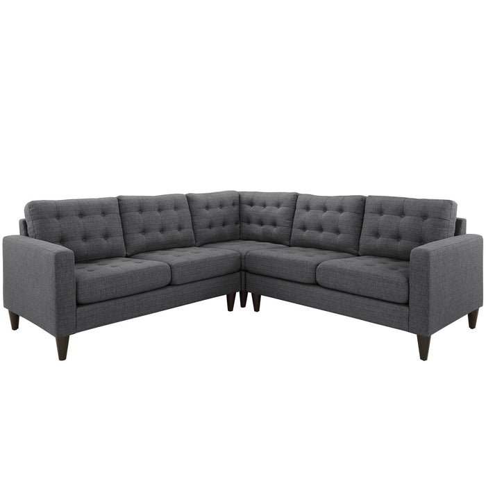 Empress 3 Piece Upholstered Fabric Sectional Sofa Set by Modway - installation view