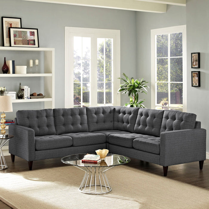 Empress Luxurious 3-Piece Upholstered Sectional Sofa Set with Tufted Buttons and Solid Wood Legs