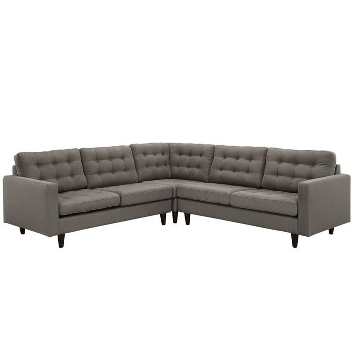 Empress Luxurious 3-Piece Upholstered Sectional Sofa Set with Tufted Buttons and Solid Wood Legs