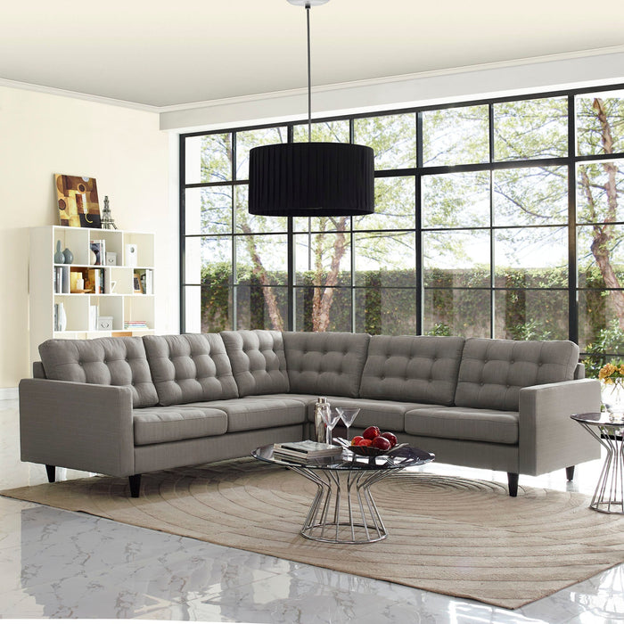 Empress Luxurious 3-Piece Upholstered Sectional Sofa Set with Tufted Buttons and Solid Wood Legs