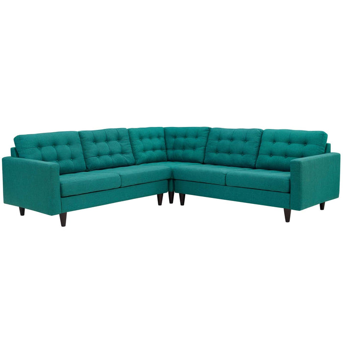 Empress Luxurious 3-Piece Upholstered Sectional Sofa Set with Tufted Buttons and Solid Wood Legs