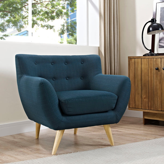 Remark Mid-Century Modern Upholstered Armchair with Natural Wood Legs for Stylish Living Spaces