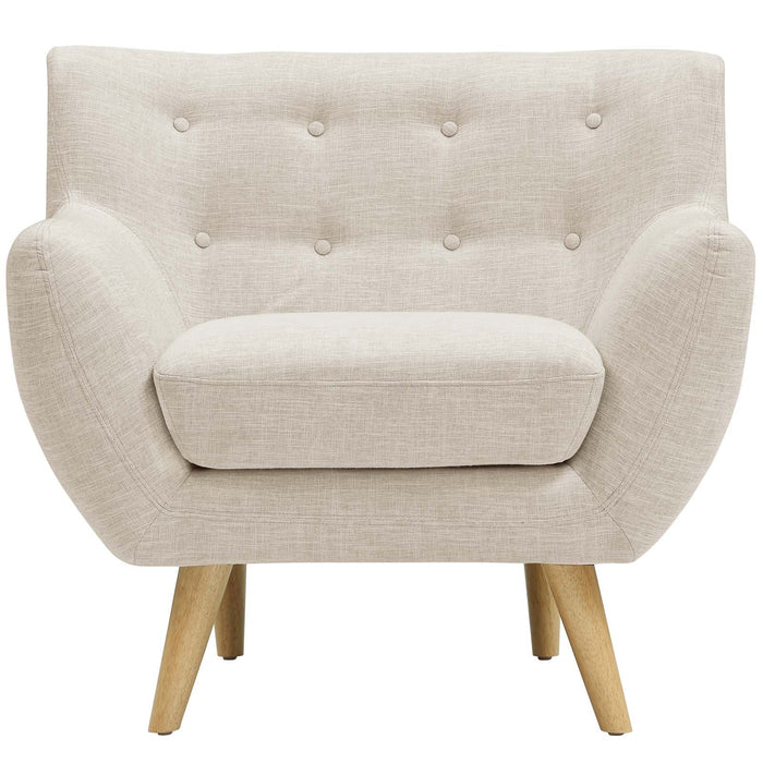 Remark Mid-Century Modern Upholstered Armchair with Natural Wood Legs for Stylish Living Spaces