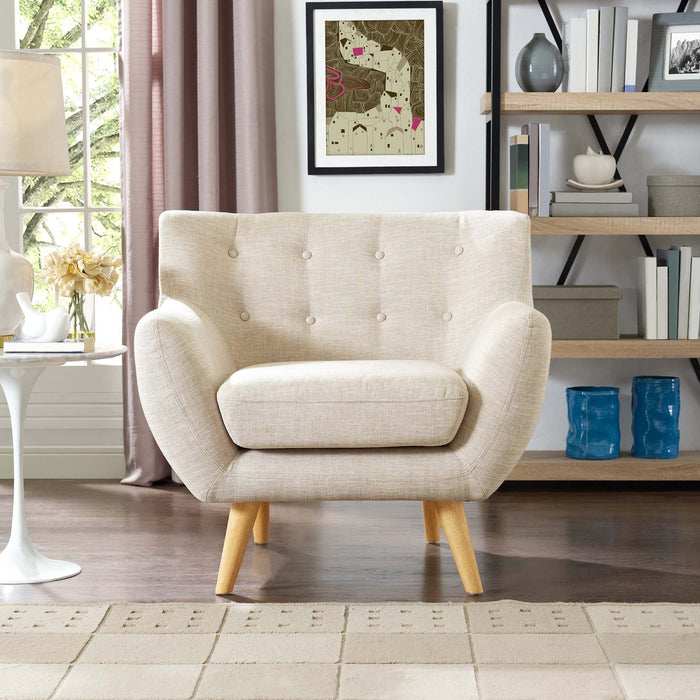 Remark Mid-Century Modern Upholstered Armchair with Natural Wood Legs for Stylish Living Spaces